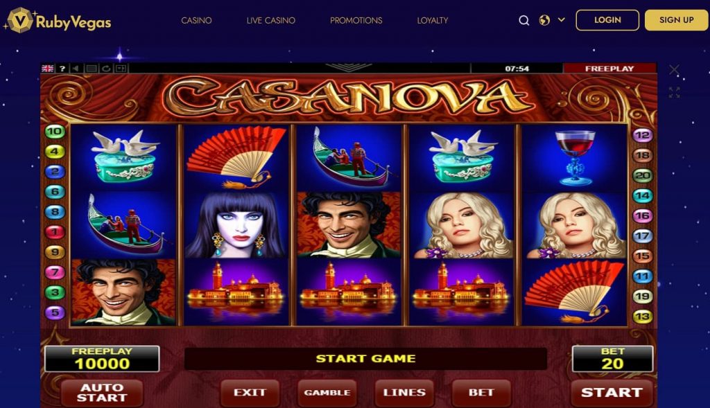 Casanova Slot Machine at Ruby Vegas casino online