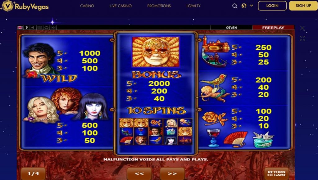Casanova Slot at Ruby Vegas casino online
